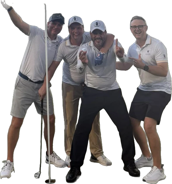 Mario Mendis, centre, holds the ball aloft beside the flagstick on the 16th green, flanked by three witnesses who will be hearing about this for years.